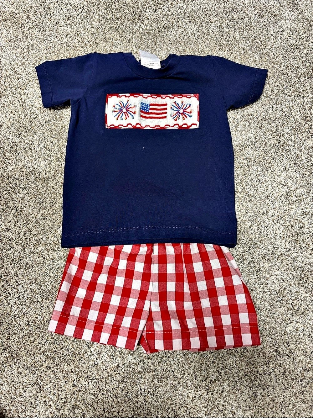 Stitchy Fish Matching Set Gingham Shirt & Shorts Baby 24M Like New